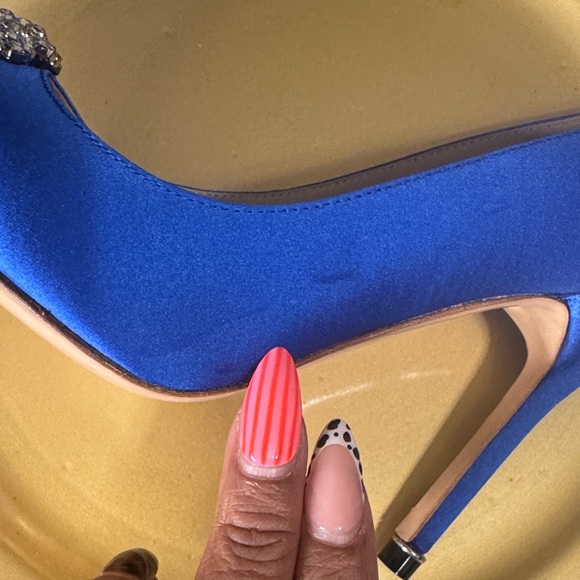 Manolo Blahnik Royal Blue Satin Heels with Crystal Embellishment - Picture 15 of 16